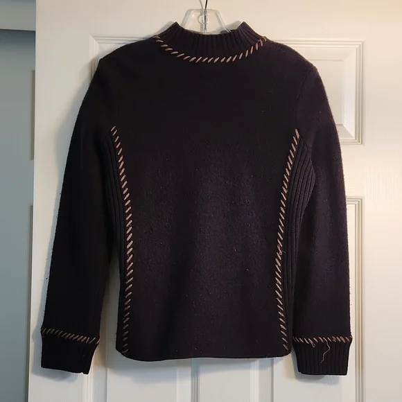 Vintage Herman Geist Women's Black Brown Wool Stitched Detail Sweater Size PM - Picture 5 of 7